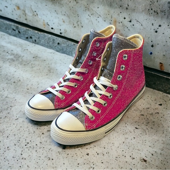 Converse Shoes - Converse chuck Taylor hi pink glitter sneakers